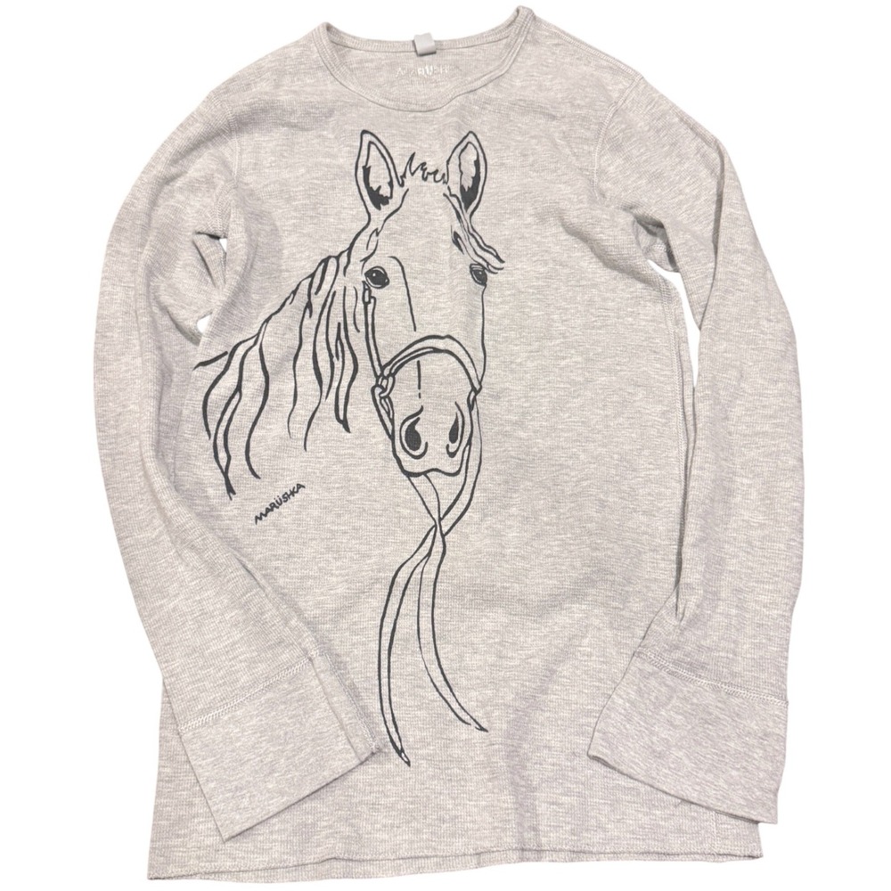 Marushka Grey Thermal Long Sleeve Horse Graphic Top Ranchwear XS/S‎